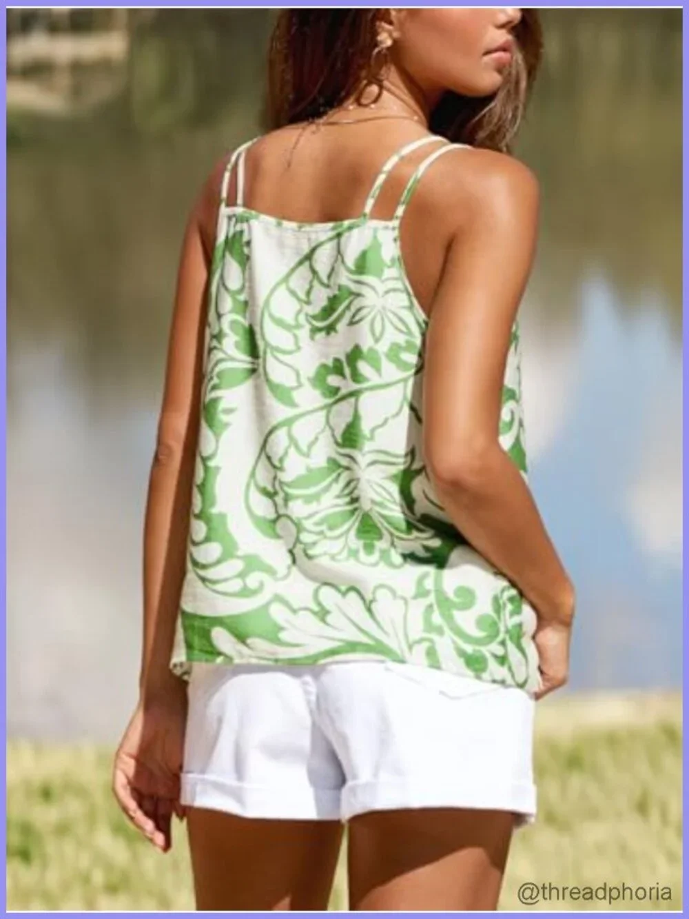 Women's Printed Cami Top V-Neck Spaghetti Strap Adjustable Straps Loose Fit